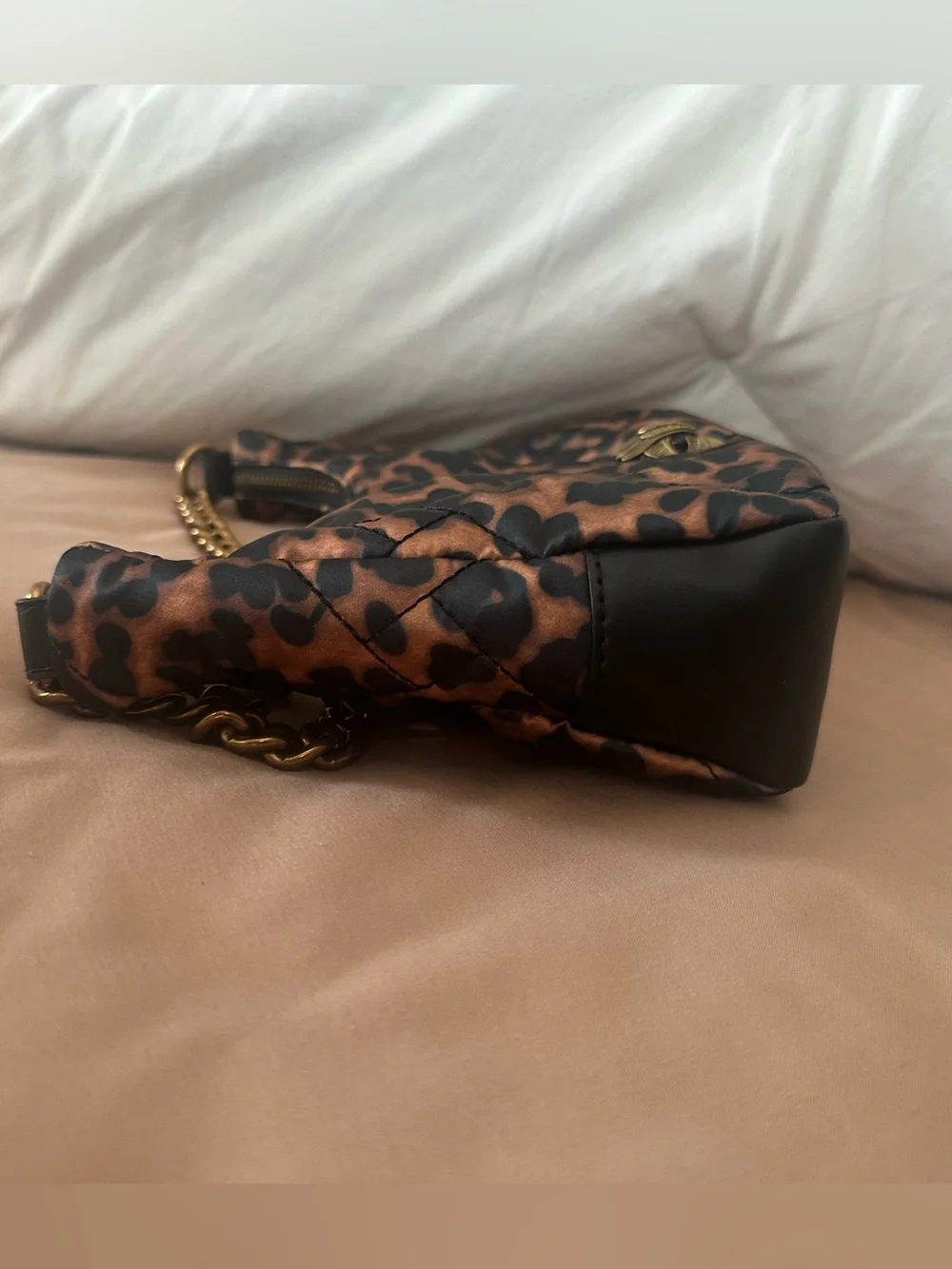 Kurt Geiger Leopard Print Quilted Hobo with Gold Chain